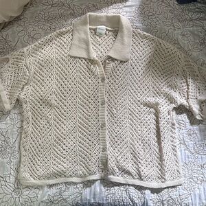wild fable Open Knit Button-Down Polo in Cream
